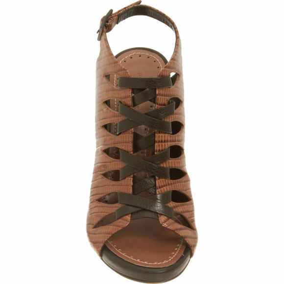 Proenza Schouler 100% Leather Cognac Lizard Peep-toe Sandals - Picture 2 of 8